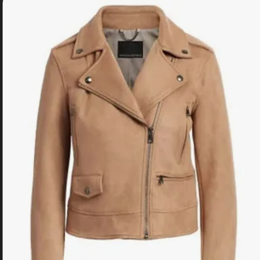 Banana Republic Camel Micro Faux Suede Moto Jacket Size Medium - Picture 5 of 8